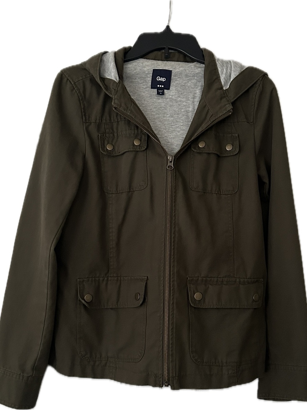 GAP Olive Green Hooded Zip Jacket with Gray Lining Women’s